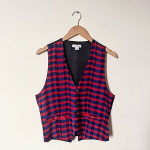 Vintage Talbots Equestrian Jockey Silks Stripe & Helmet Print Vest